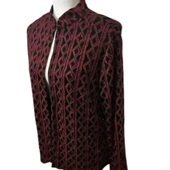 Vintage ONYX Nite Red Geometric Glitter Jacket Women’s Sz XL - Picture 3 of 12